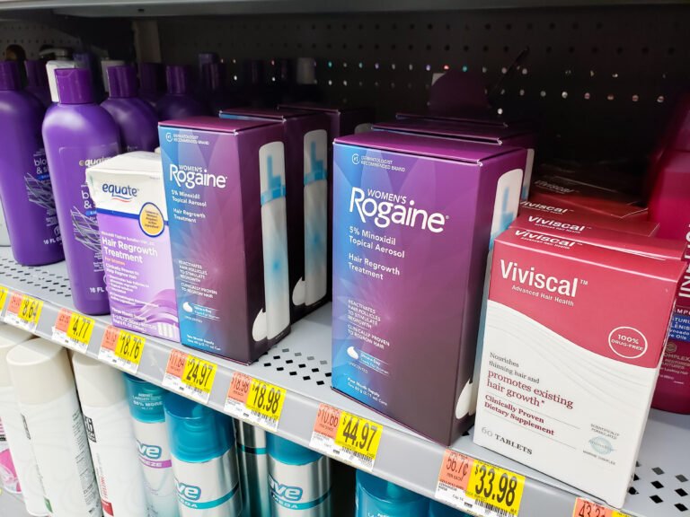 10 of The Most Effective Alternatives To Minoxidil (Rogaine) 5 Rogaine and alternatives on shop shelf