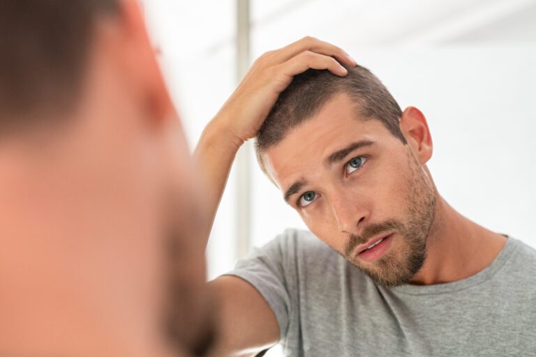 How Long Does Finasteride Take To Work & To See Re-Growth? 8 Man looking at his hair in the mirror
